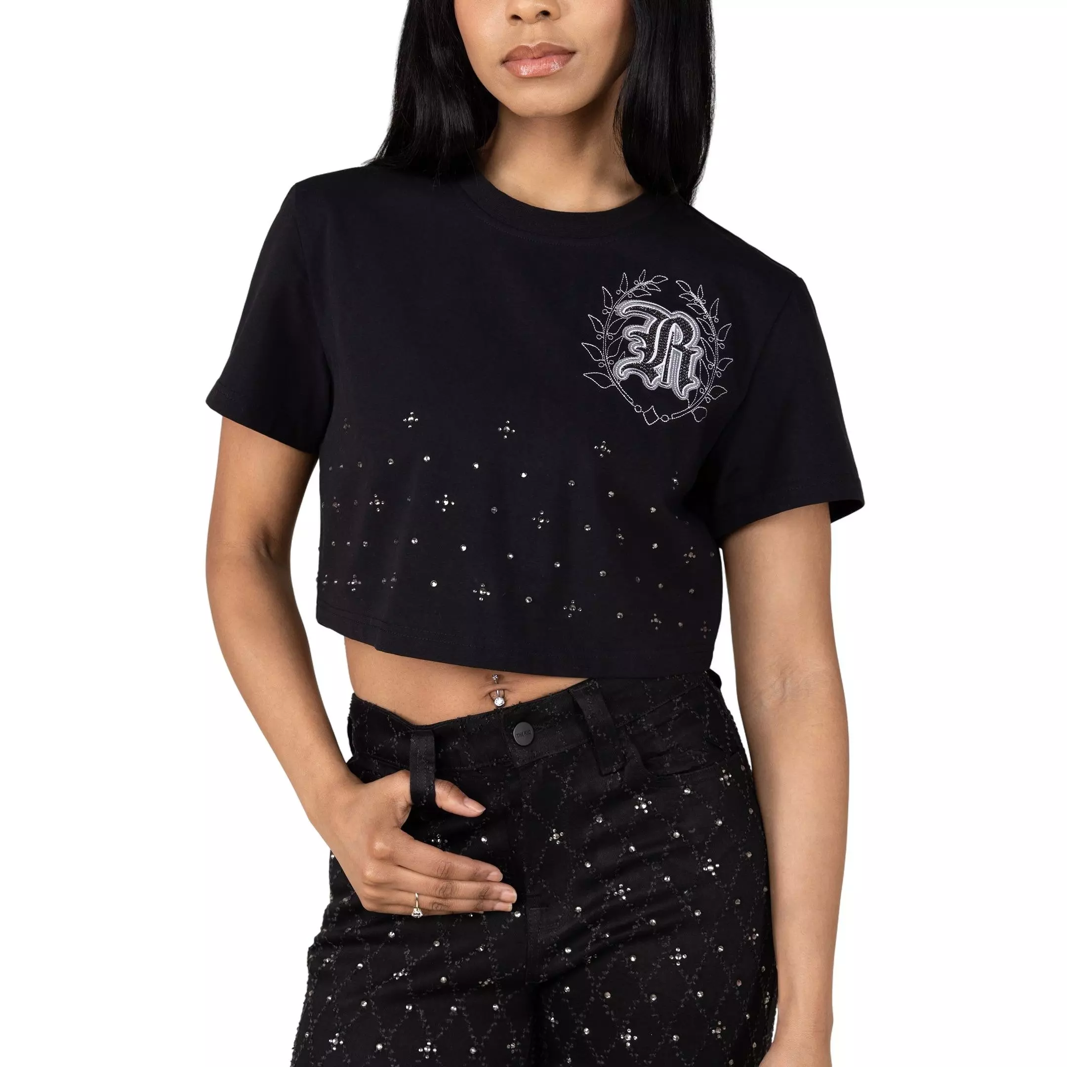 Smoke Rise Women's Graphic Cropped Tee - Black